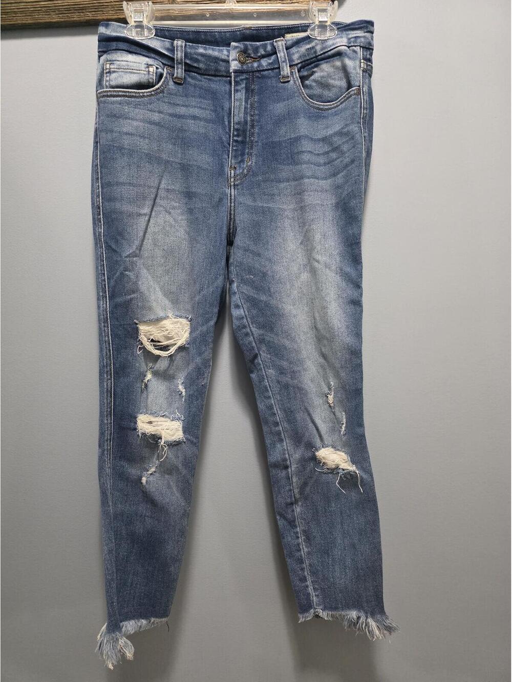 Bridge By GLY Women's Distressed Skinny Jeans Size 29 Raw Hem Stretch Denim